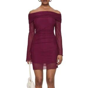 Princess Polly Off The Shoulder Mini Dress - Burgundy - Size 2
